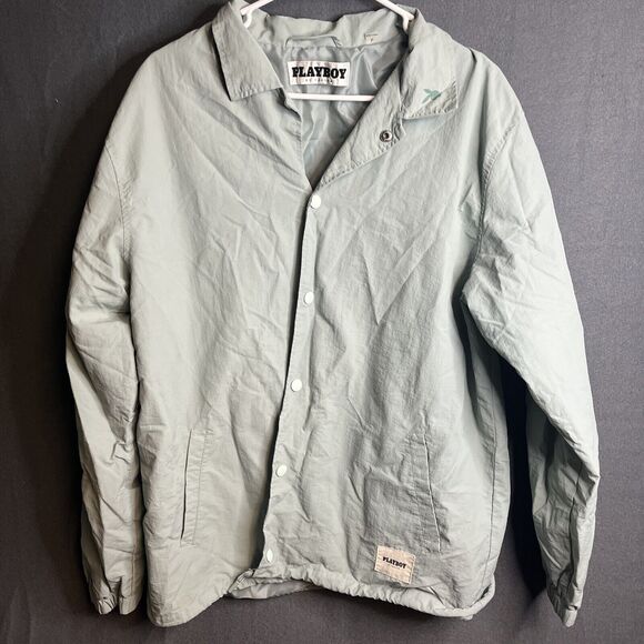 Playboy by Pacsun Jacket Men's Size Large Full Snap Windbreaker Bunny Logo - Picture 1 of 8